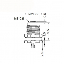 Panel Mount Connector - M5 3pins female straight front panel mount connector, unshielded, solder